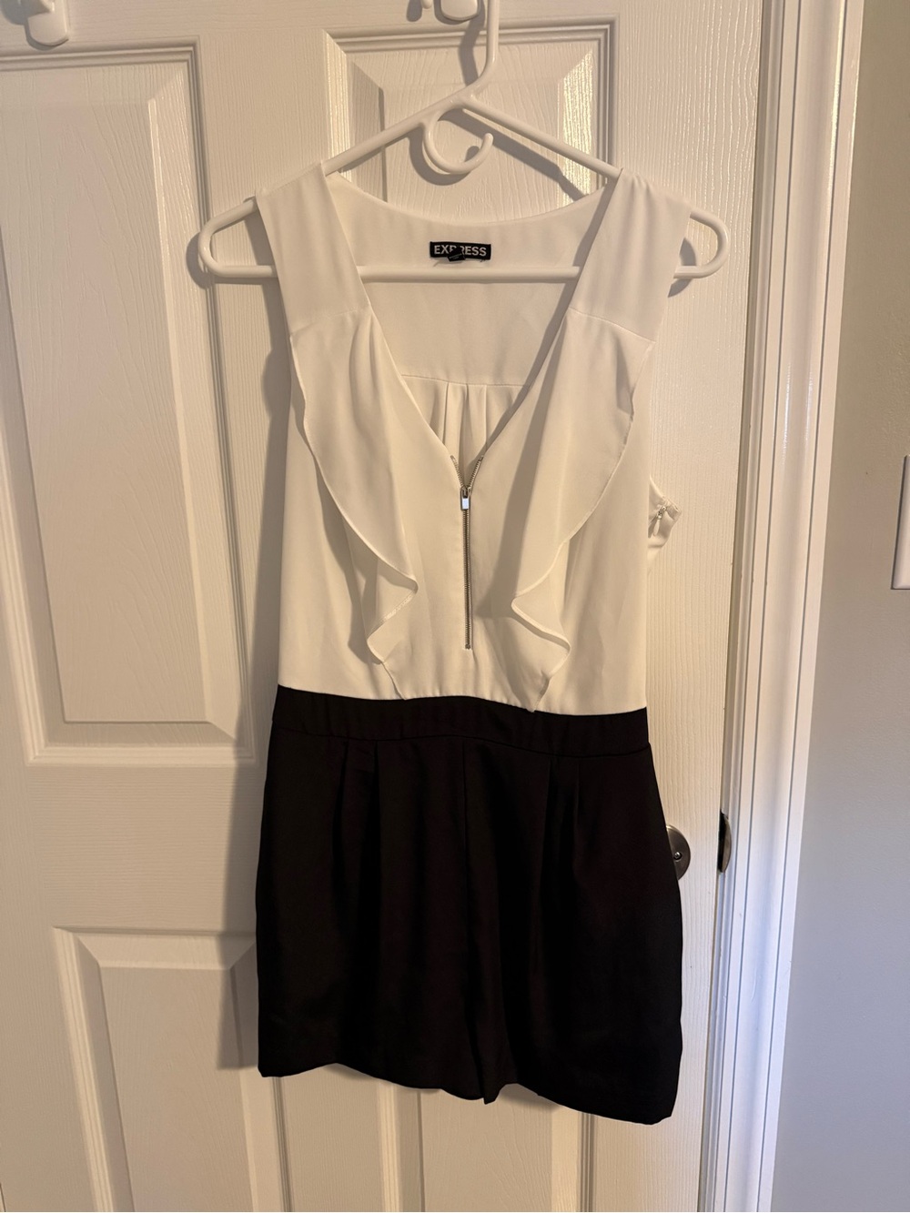 Express Two-Tone White and Black Skort Romper